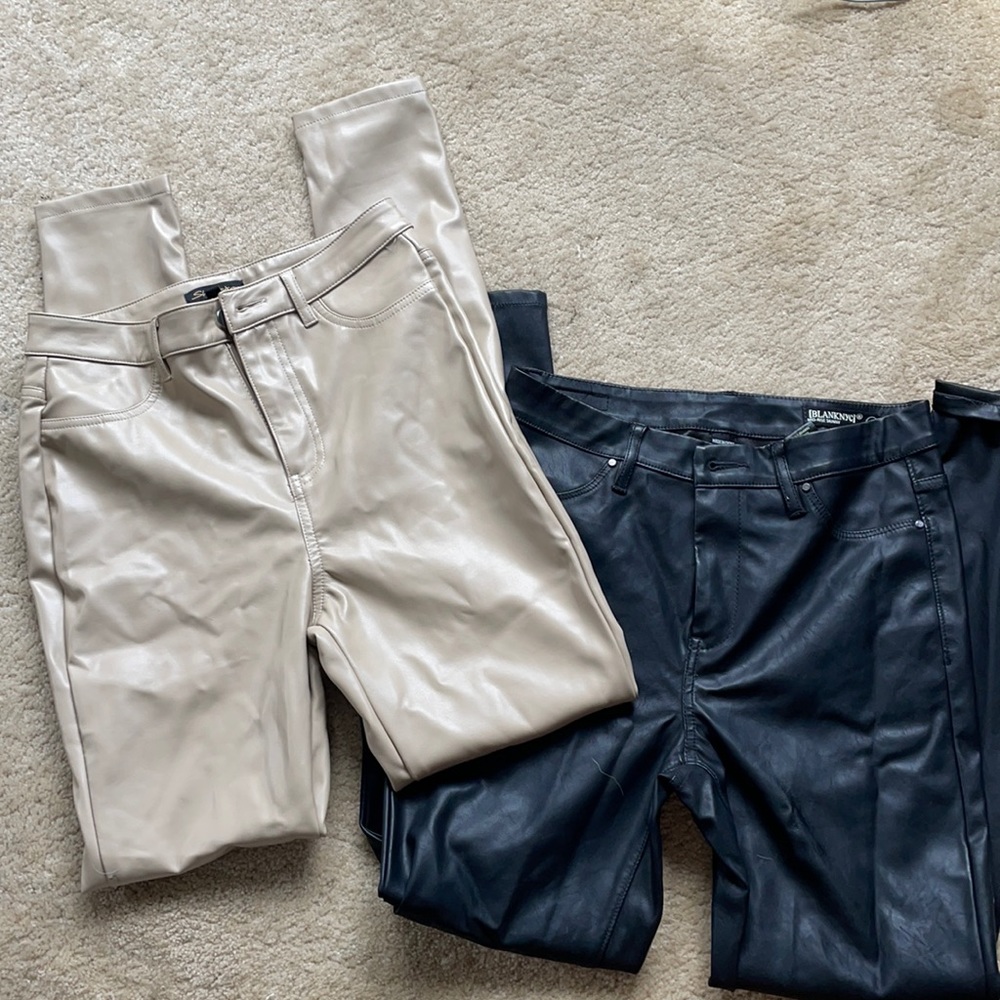 Pair of high waisted Black and Tan leather pants